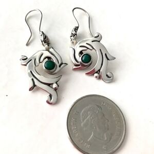 Silver, genuine green chalcedony gemstone earrings